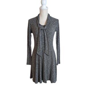 Womens Gray Ribbed Fit and Flare A Line Stretch Dress